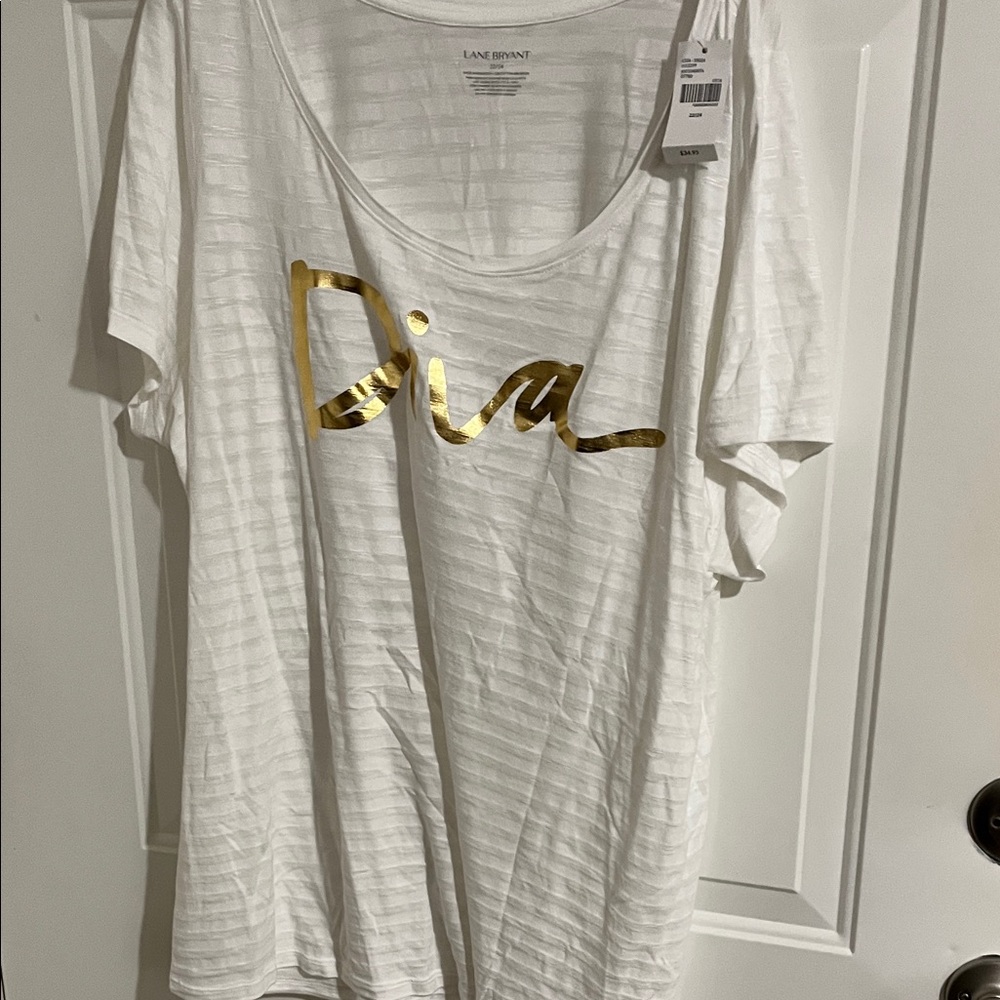 Lane Bryant White Tee with Gold Diva Print
